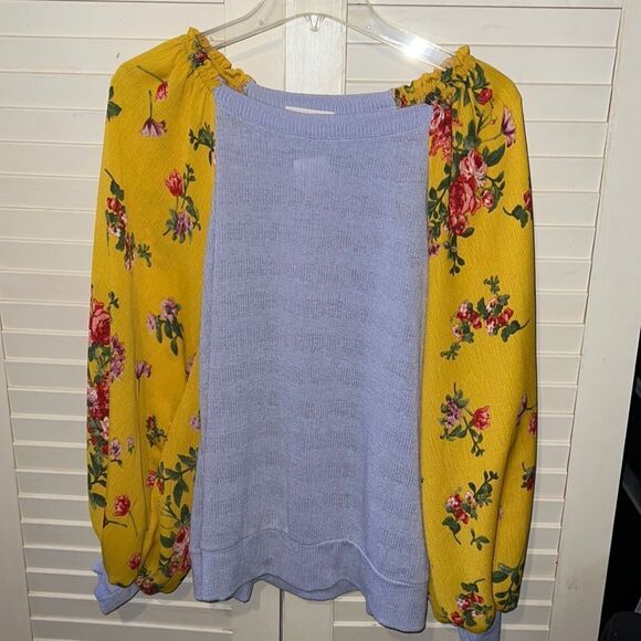RAWEDGE PURPLE YELLOW FLORAL BALLOON SLEEVE BLOUSE NWT - Picture 1 of 4